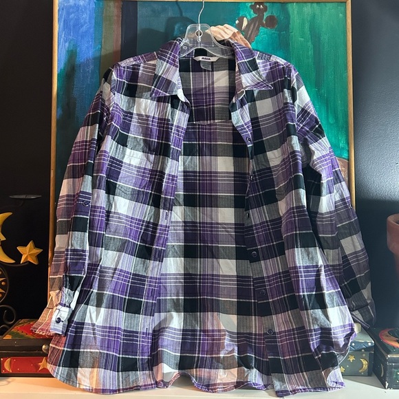 Alia Purple and Black Plaid Button Down Shirt Size M - Picture 16 of 16